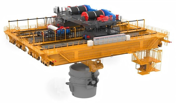 Ladle Pouring Molten Metal Overhead Crane